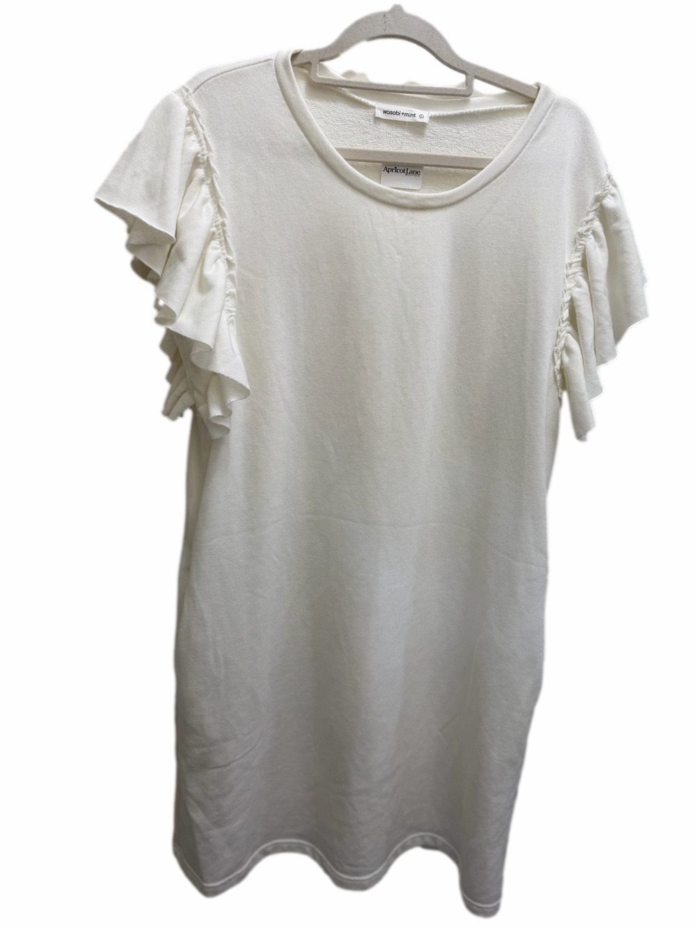 NWT Wasabi + Mint White French Terry Ruffle Sleeve Dress Size Large
